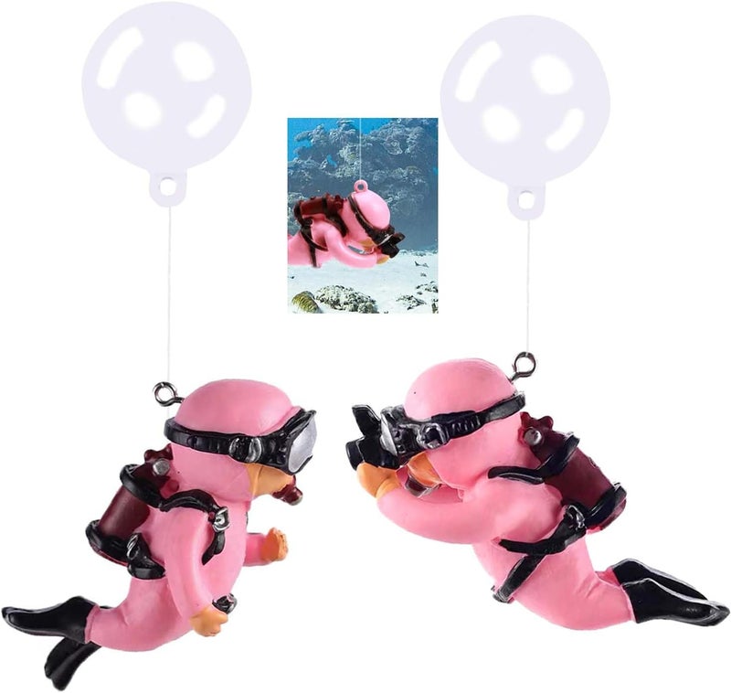 Wonfly 2-Pack Tank Decorations, Cute Little Diver, Aquarium Decoration Accessories Ornaments with Float Ball, Playmate for Tank Suitable for All Kinds of Fish and Tanks (Pink) - Image 1